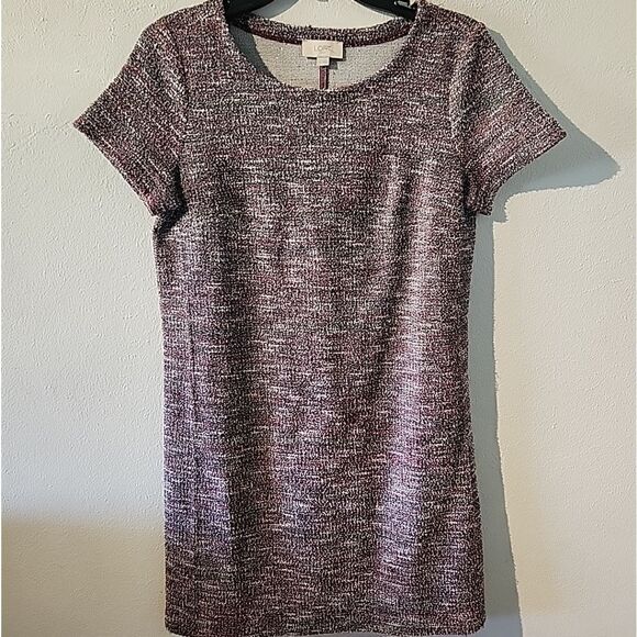 LOFT Womens Red Purple Knit Dress Short Sleeve Round Neck Size Small - Picture 1 of 5